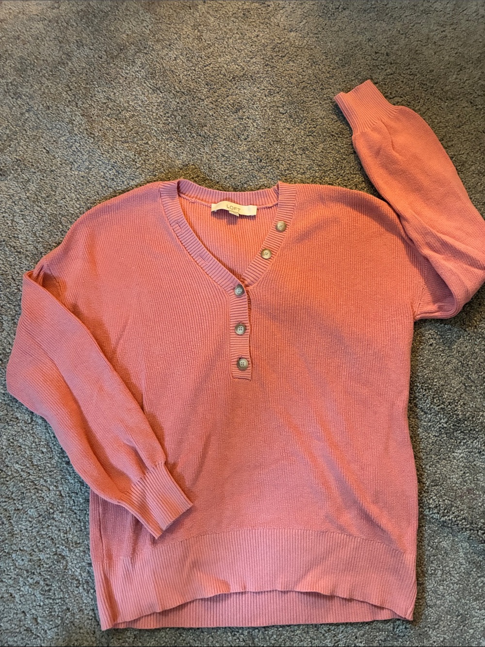 LOFT Women's Pink Button-Detail V-Neck Sweater